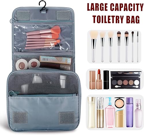 Miniatura 4 de Neceser colgante, organizador de viaje de gran capacidad para artículos de tocador, tela Oxford impermeable, bolsa de cosméticos de viaje con gancho