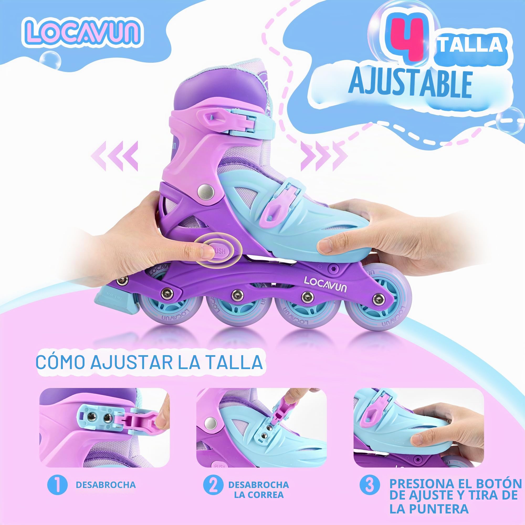 Patines en línea Ajustables 4 Tamaños Ruedas PU 82A para Niños Interior Exterior