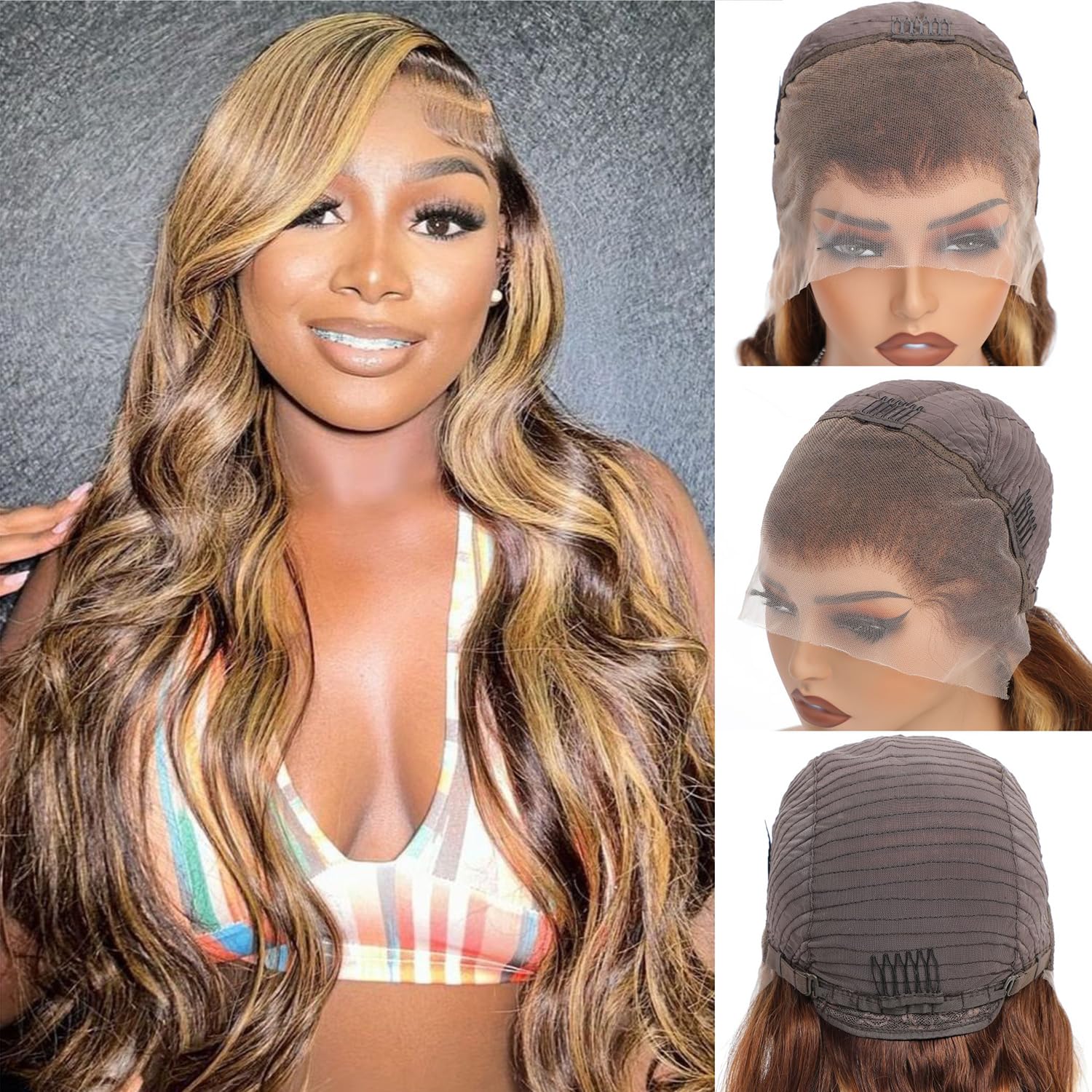 Aaliweya Highlight Lace Front Wigs Human Hair 4/27 Ombre 13x4 Body Wave Lace Frontal Wig for Women 180% Density Glueless Honey Blonde Wig Full and