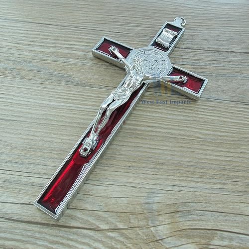 Miniatura 4 de WE San Benito - Crucifijo de pared esmaltado rojo para decoración religiosa de pared de 7.5 pulgadas
