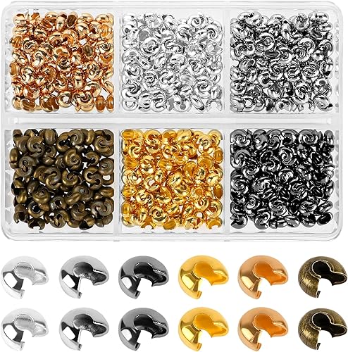 600 cubiertas de cuentas de engarzado de 0.157 pulgadas (0.157 in) abiertas redondas, cubiertas de nudo de cuentas de engarce de metal para joyería