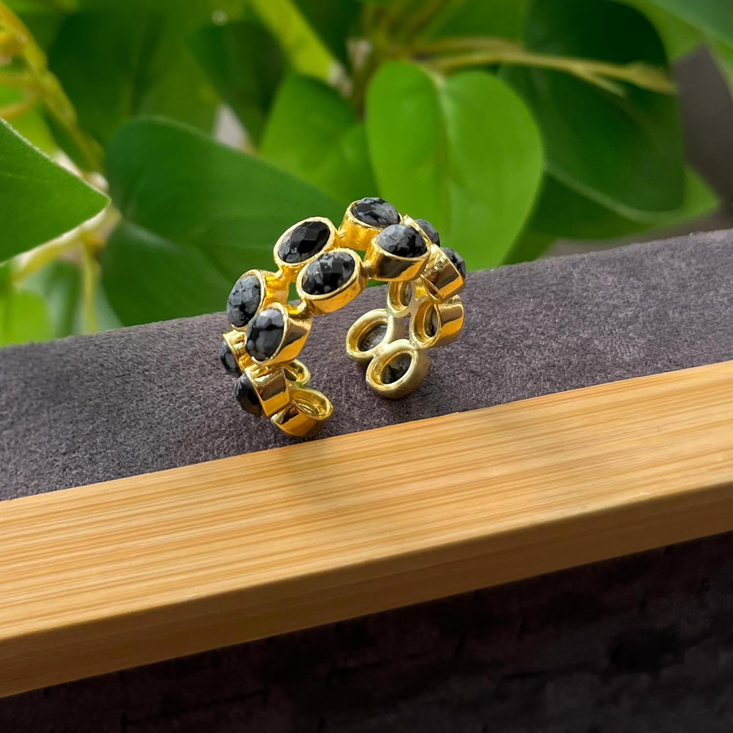 Handmade Multi Gemstone Ring in 18K Gold Plating | Artisan Bezel-Set Natural Stones | Statement Adjustable Jewelry