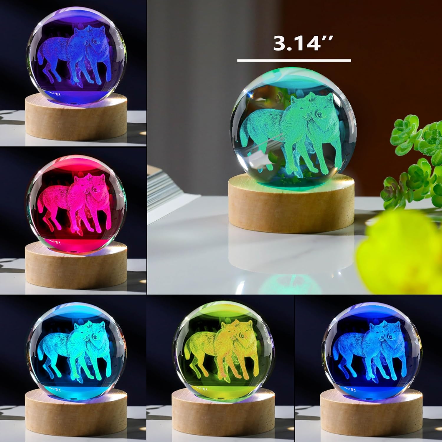 3D Wolf Gifts For Women Crystals Ball 80mm - TTwo Wolves Figurines Decor Glass Animals Figurine Wolf Decor Stuff for Anniversary Birthday for Best Friend Wolf Lovers Keepsake Paperweight - Image 3