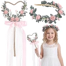 Fairy Flower Crown Headband, 2 PCS Pink Rose Floral Headpiece