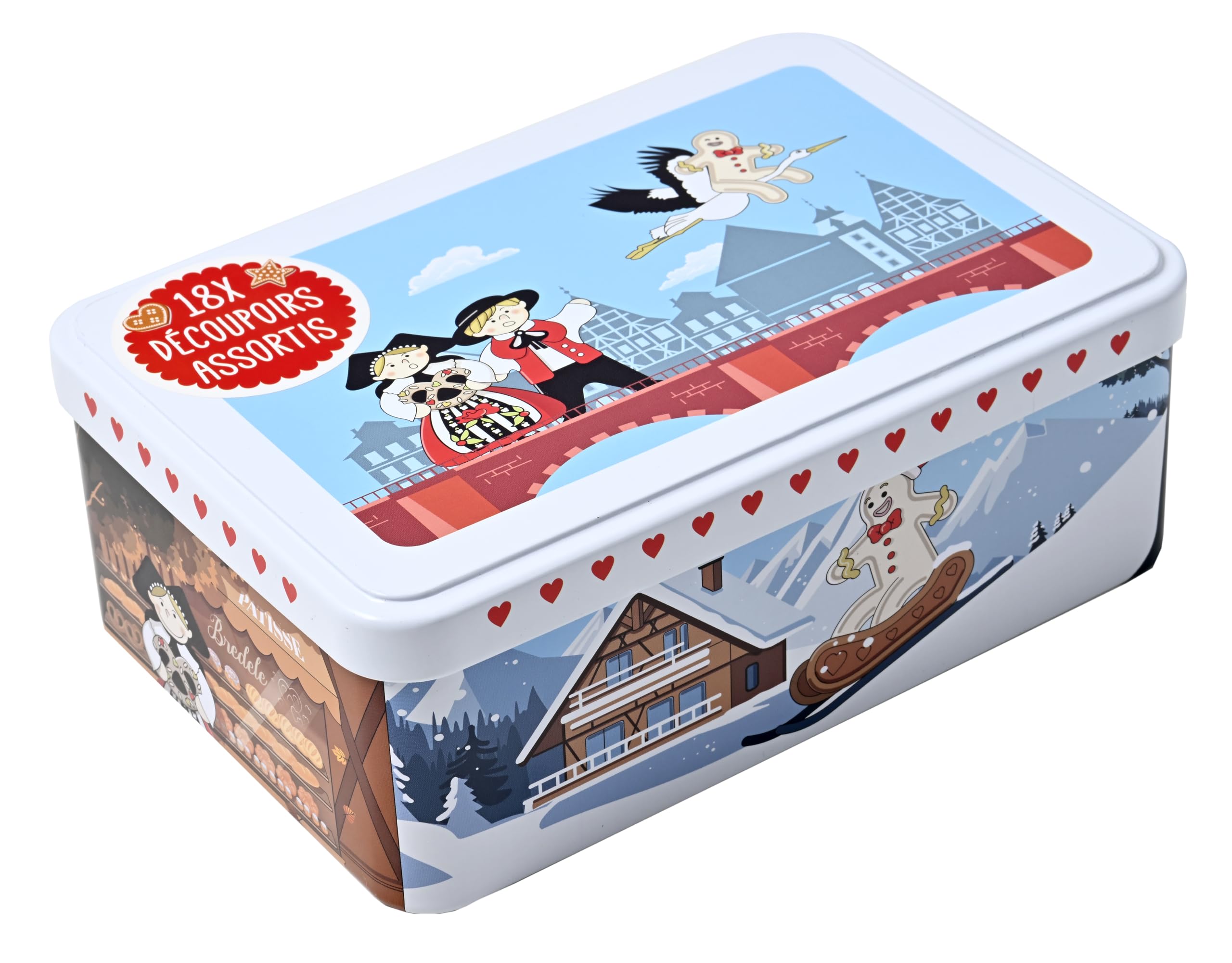 Boîte à biscuits ALSACE Patisse avec 18 emporte-pièces en inox assortis
