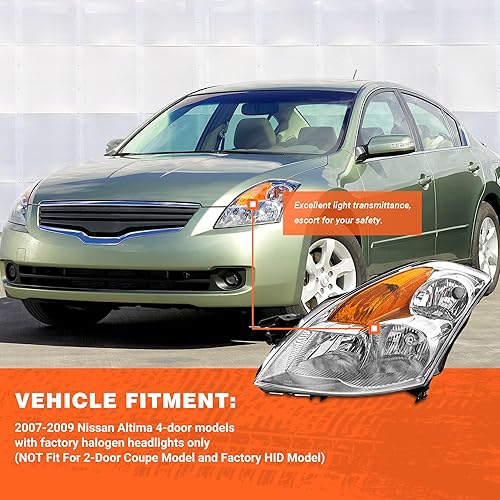 Miniatura 3 de Conjunto de faros delanteros para Altima Sedan 2007 2008 2009 de 4 puertas, repuesto de carcasa cromada, reflector ámbar, lente transparente, lado