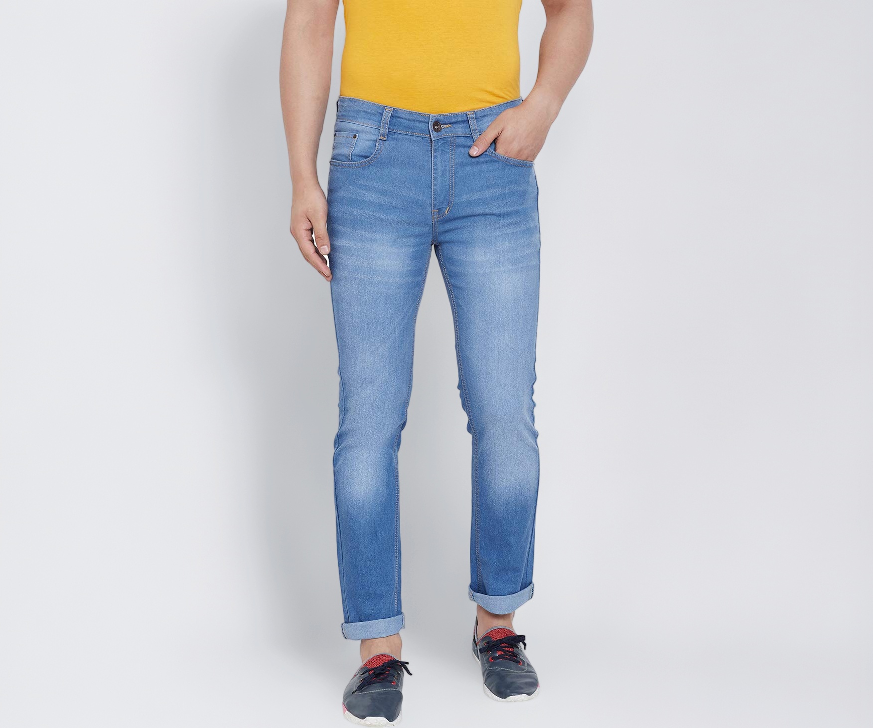 Ben Martin Men's Regular Fit Stretchable 32 Size Light Blue Cotton