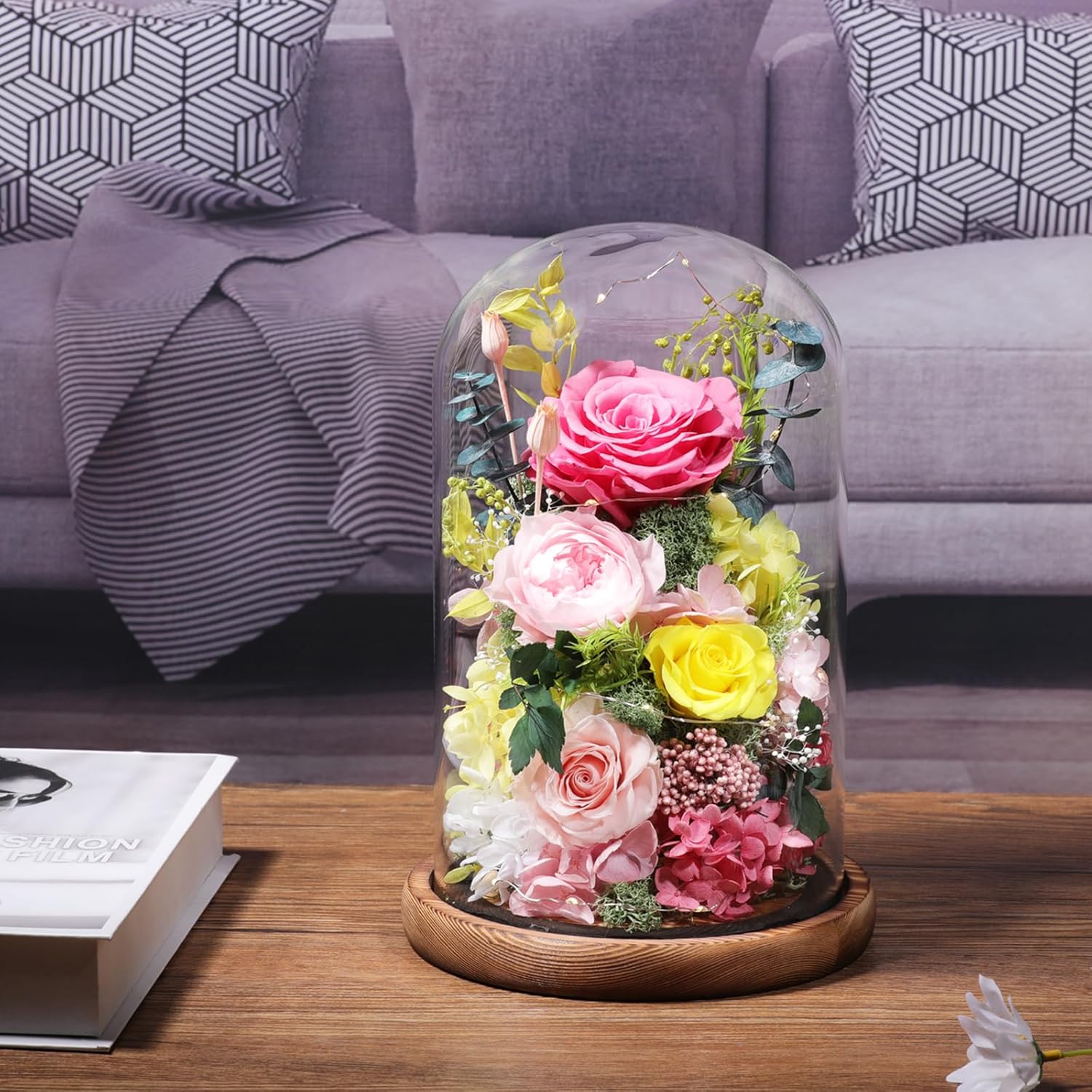 Flowers for Delivery Preserved Flowers Rose in Glass Dome,Pink Rose Forever Flowers Birthday Gifts for Women Mom Grandma Friend for Her,Home Decor - Image 7