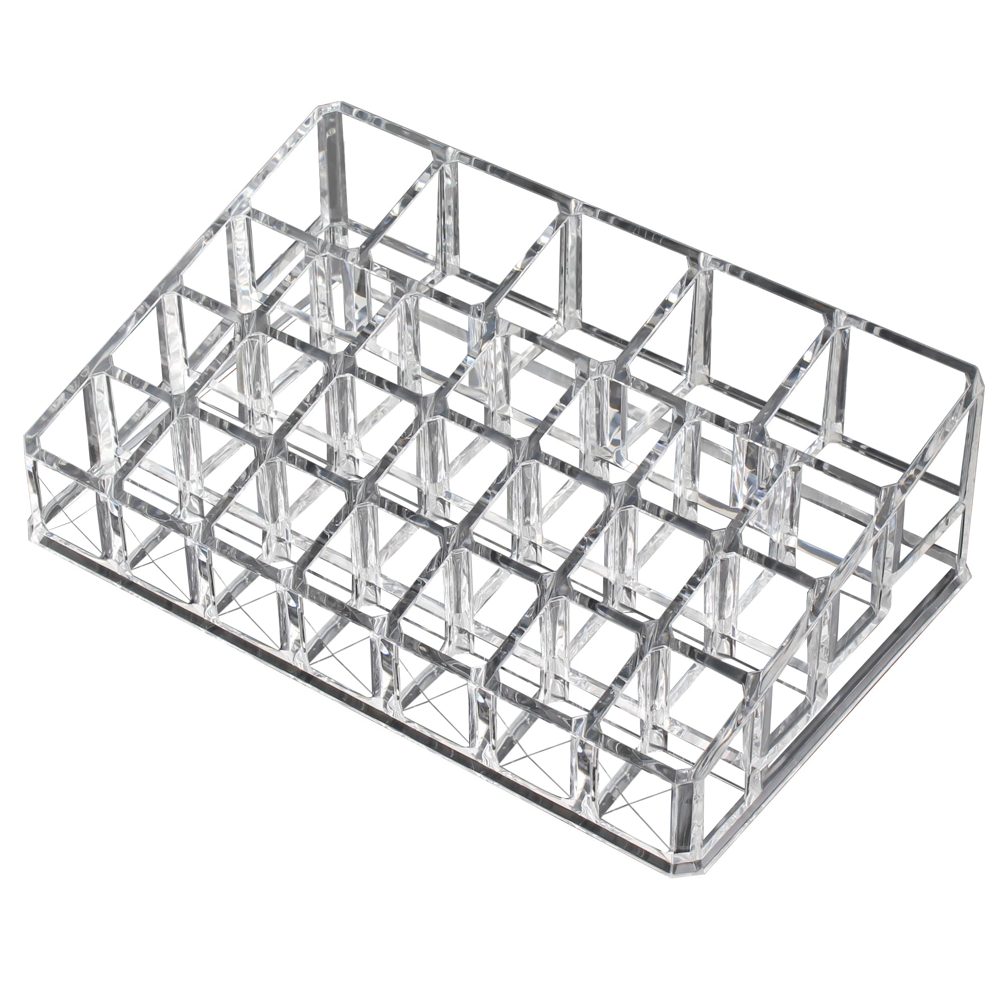 AOKIVIGOA Acrylic Lipstick Organizer for Cosmetic Make Up Holder Crystal Transparent Clear 26 Grids for Lip Gloss Essential Oils Nail Polish Storage Container for Bathroom and Bedroom (26 Slots)