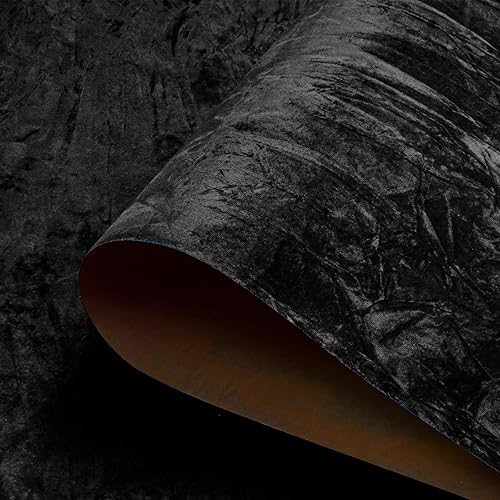 30" x 160" Large Size Self Adhesive Felt Fabric Wallpaper Black Velvet Wallpaper Peel and Stick Flocking Contact Paper Black Wrinkled Textured Soft Velvet Dresser Drawer Liner Jewelry Crafts