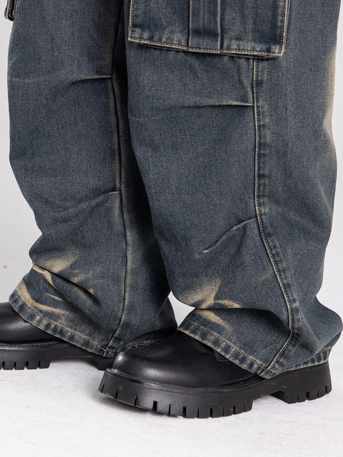 Idopy Washed Vintage Loose Fit Baggy Street Style Hip Hop Cargo Jeans Denim Pants - Image 7