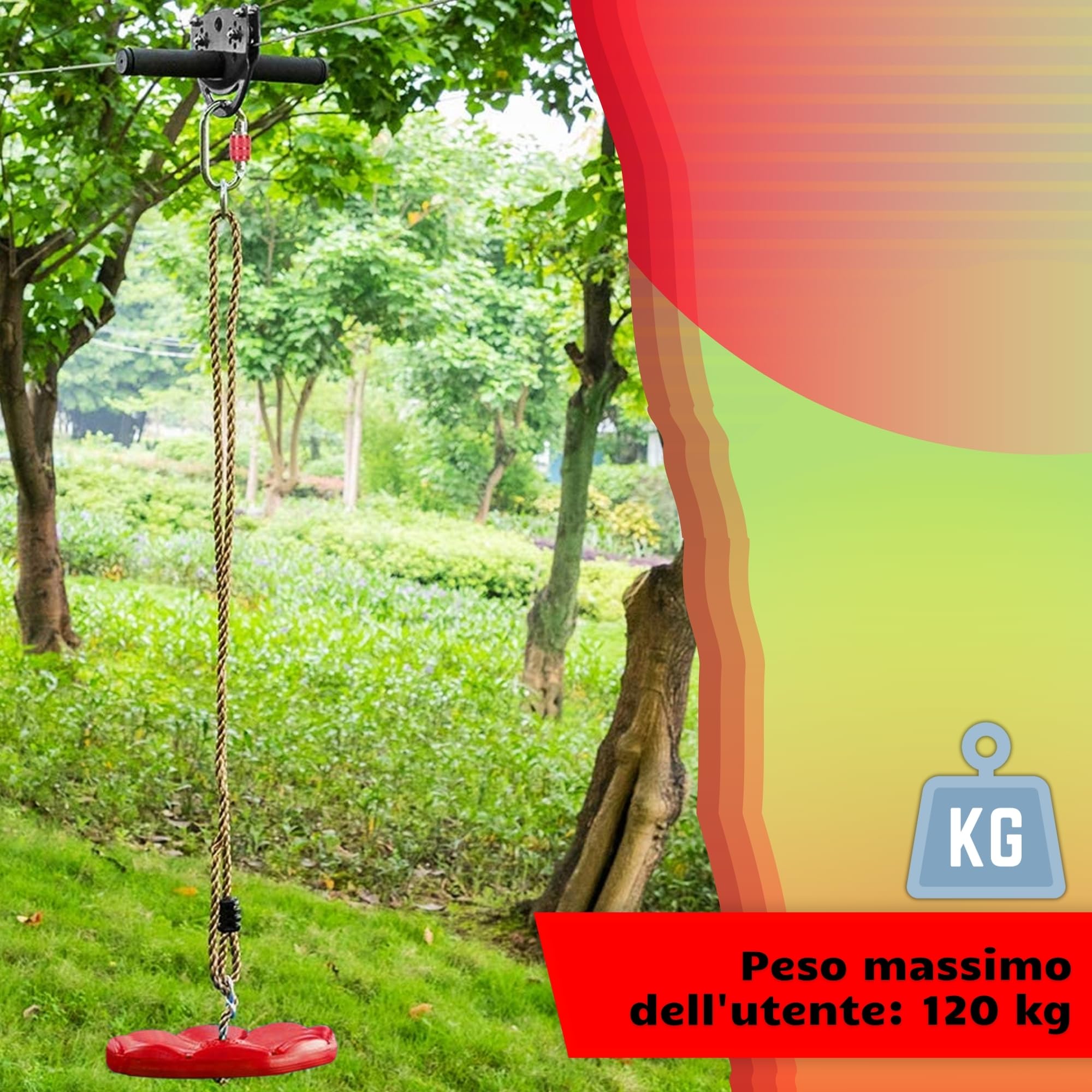 SPRINGOS Fune da 30 m per bambini, set con carrello scorrevole, sedile, freno di sicurezza e protezione per alberi, fino a 120 kg, dispositivo da arrampicata per esterni