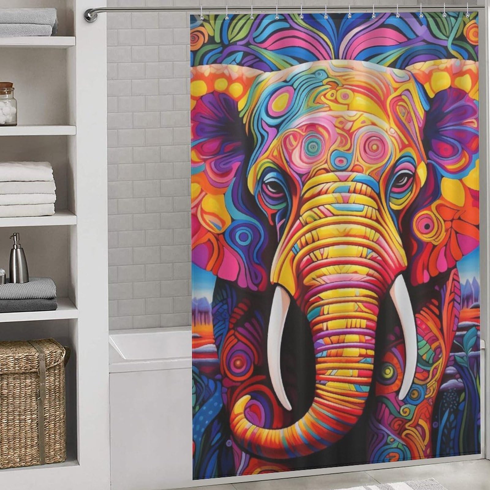 Rideau douche éléphant lavable en machine et textile polyester imperméable pour salle de bain