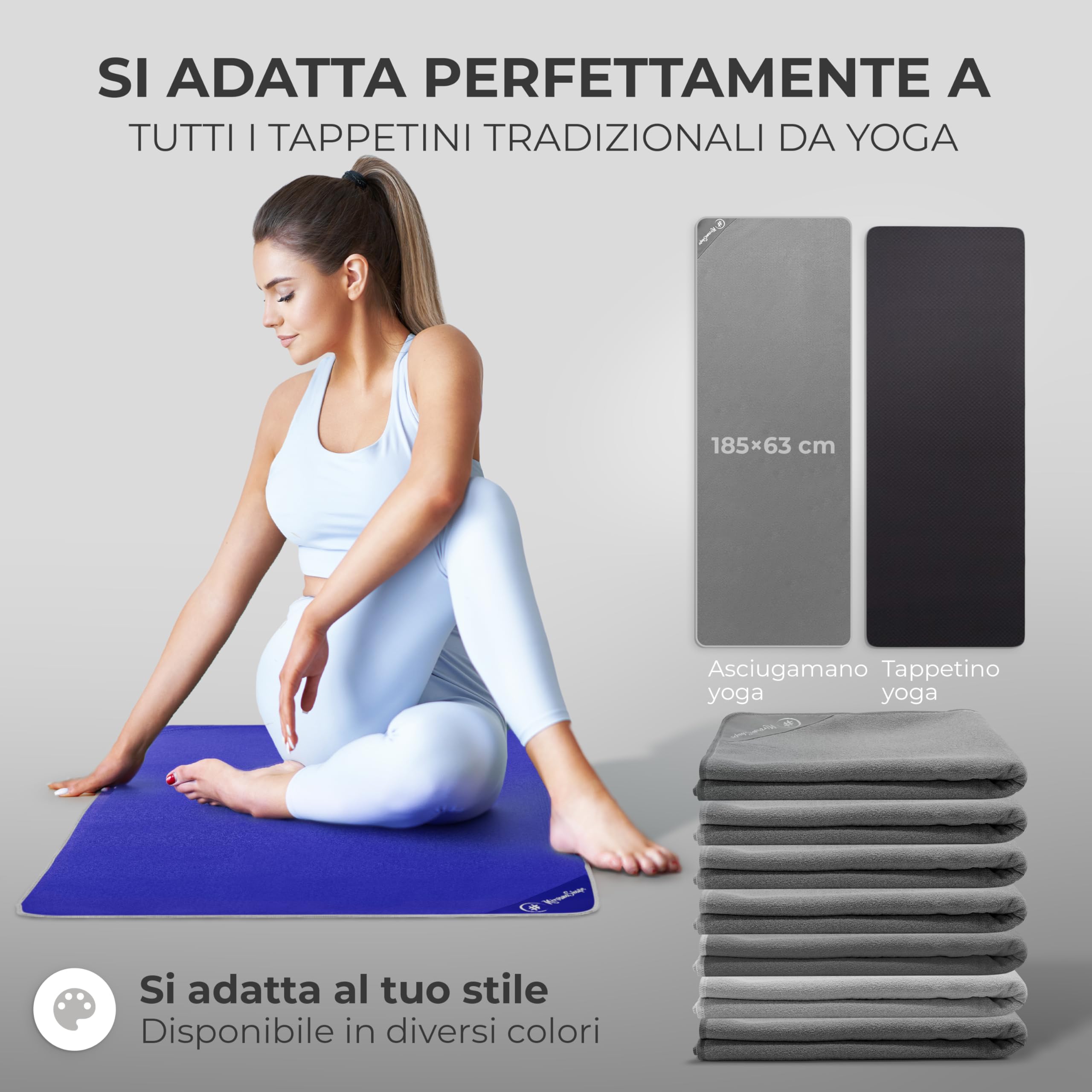 NirvanaShape Asciugamano da yoga antiscivolo | Hot Yoga Towel con nodi antiscivolo | asciugamano da yoga igienico per tappetino [ 185 x 63 cm ]