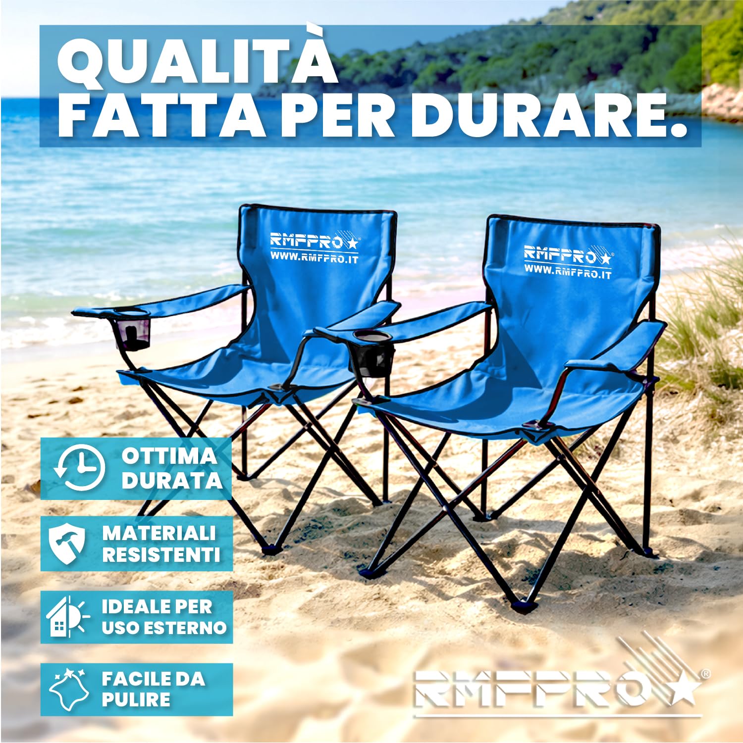Set 4 Sedie Campeggio Pieghevole con Seduta Comoda e Rilassante, Sedia da Spiaggia Portali con Porta Bicchieri - Sedia Mare e Giardino, Tessuto Leggero Trasportabile Sedia da Esterno Blu