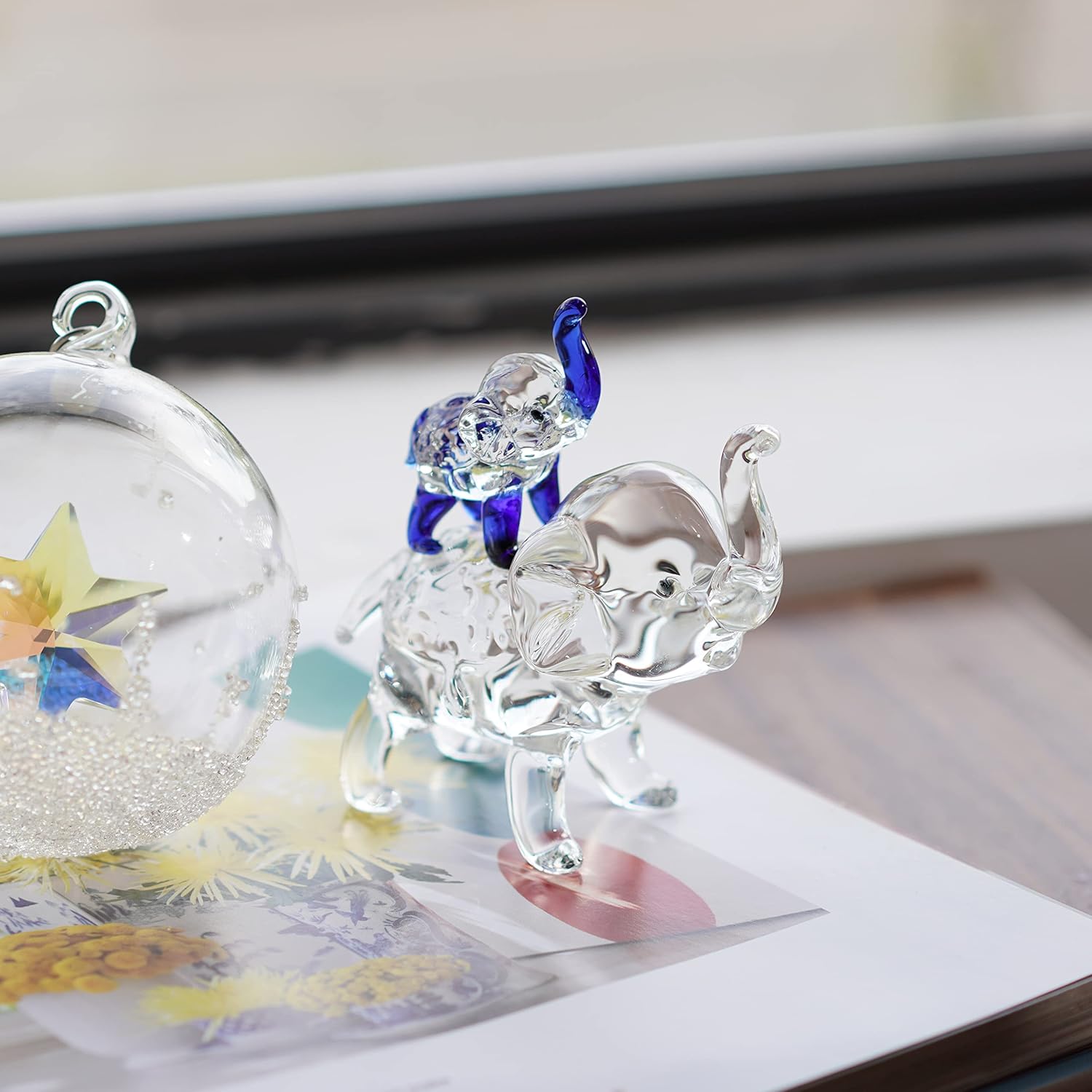 Crystal Elephant Figurines Mother Son Glass Elephants with Trunk Up Crystal Collectible Figurine Ornament Birthday Gift for Mum : Home & Kitchen