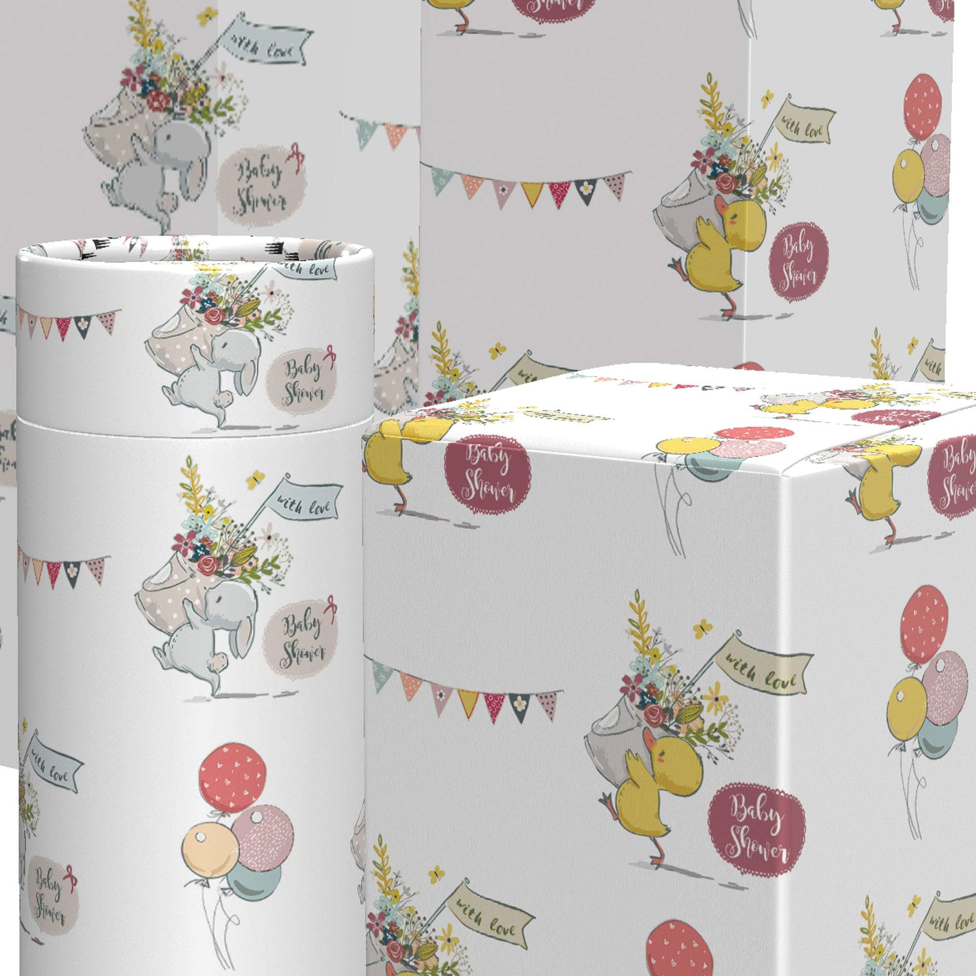 Baby Shower Wrapping Paper for Gifts & Presents Eco Friendly Gift Wrap 6 Sheets with 10 Gift Tags Vintage Bunny & Duck