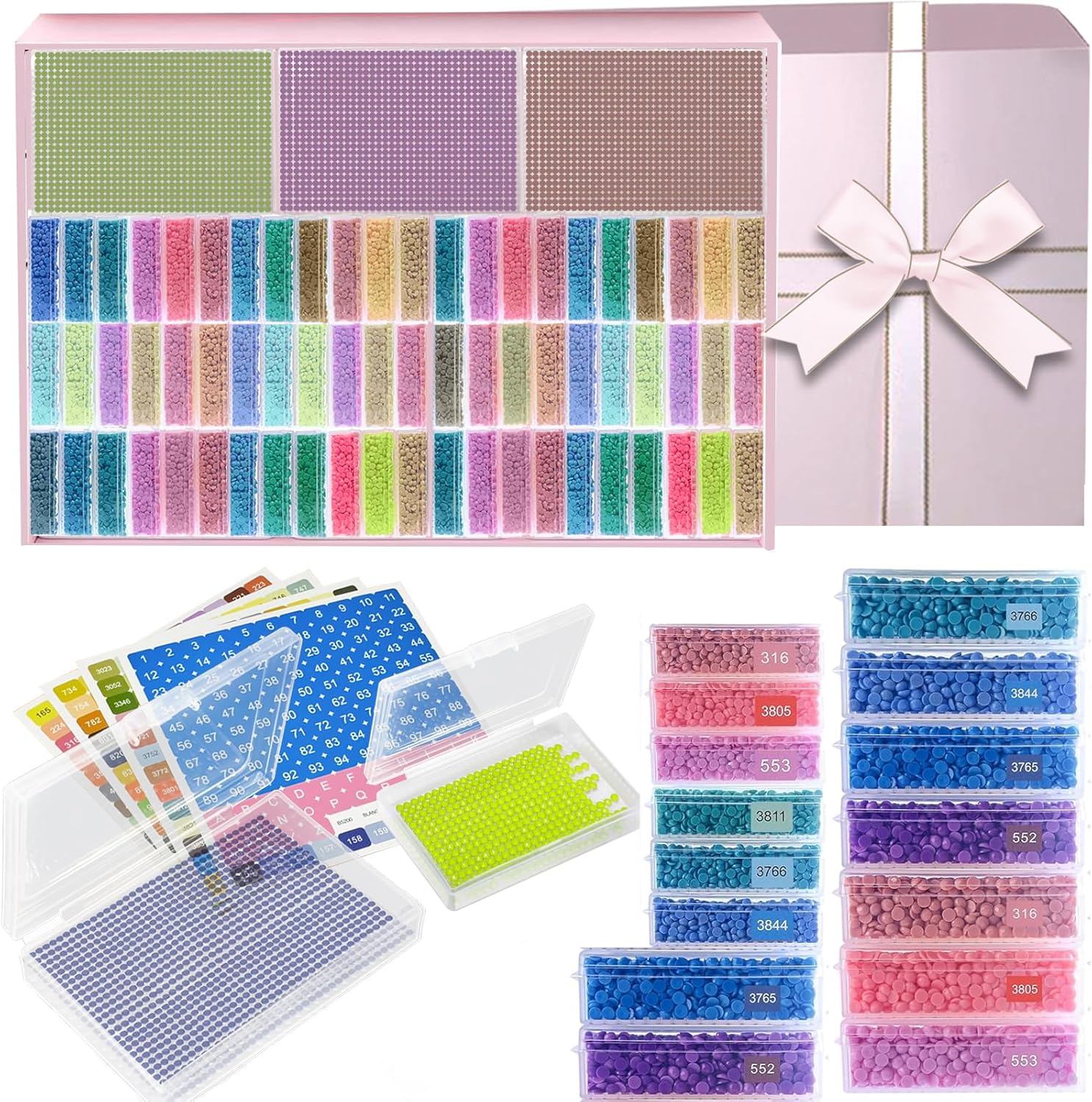 Qlonry 80Pcs Upgrade Diamond Art Storage Trays Convex Point Bottom Design Diamond Painting Trays with Lids 2-in-1 Diamond Art Accessories for DIY Gift