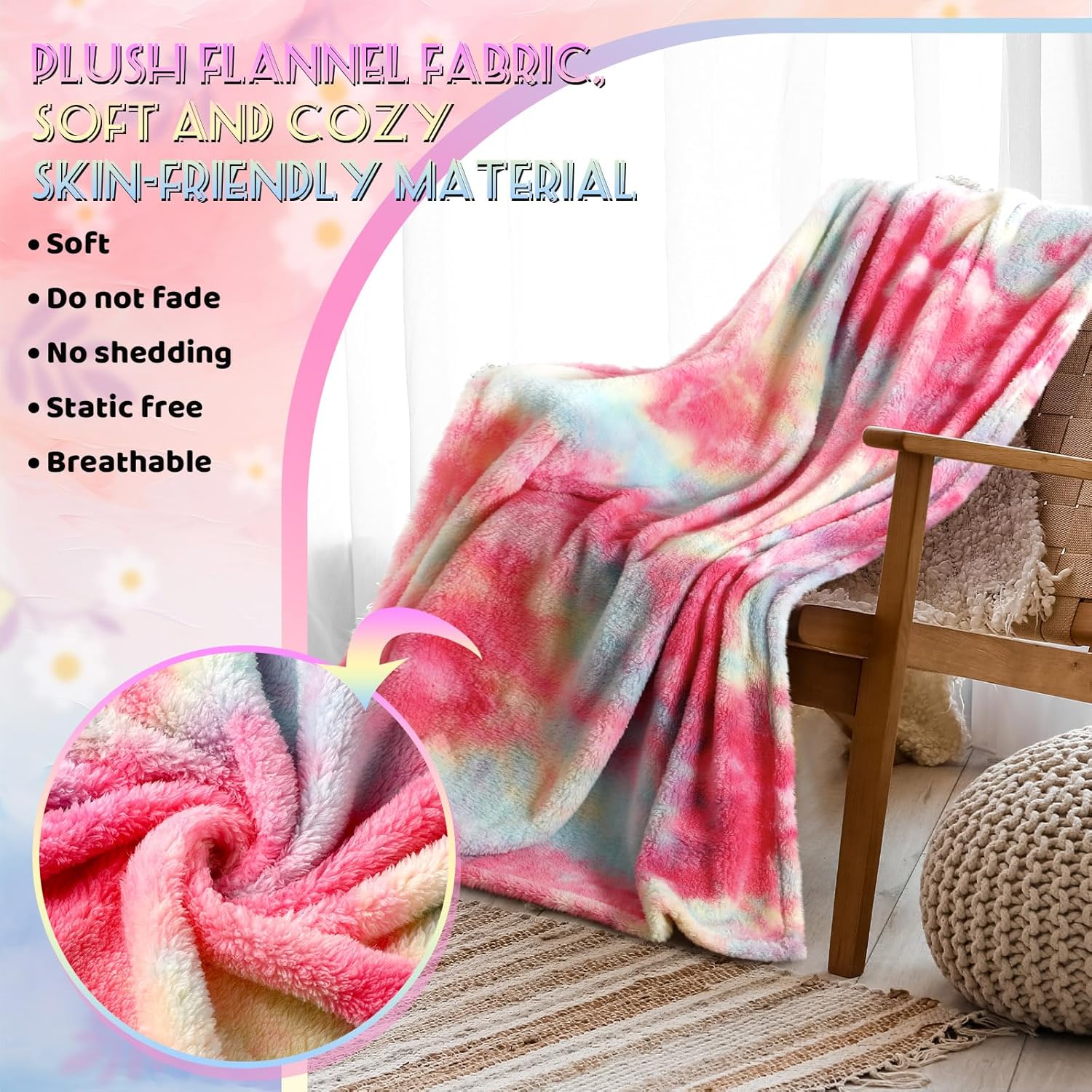 Buryeah 6 Pcs Sleepover Blankets for Girls 40"x60" Tie Dye Fleece Throw Blankets Bulk Flannel Soft Lightweight Aesthetic Plush Room Decor for Sleeping Party Gifts Sofa Couch Travel Bed Decor