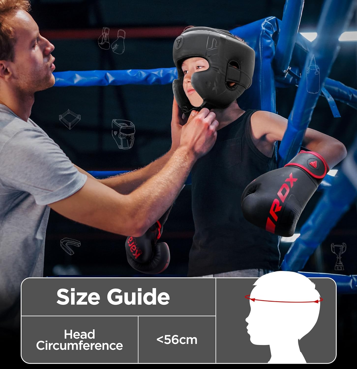 RDX Kids Boxing Headgear, MMA Training, Adjustable Padded Kara Muay Thai Juniors Head Gear, Kickboxing, Sparring, Martial Arts, Karate, Taekwondo Youth Girls Boys Helmet, Home Gym Workouts - Image 3