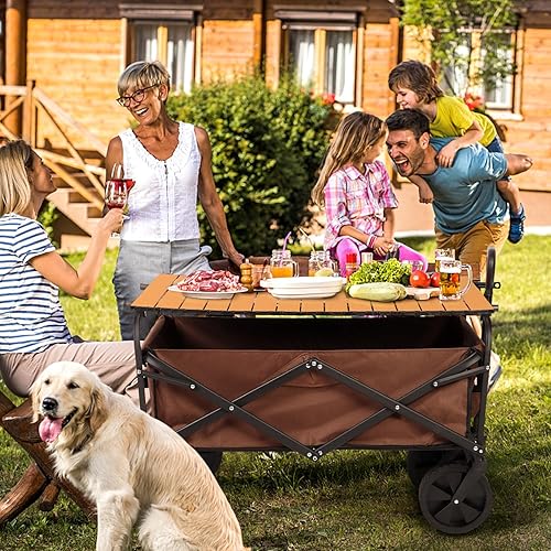 Miniatura 6 de Carrito de jardín plegable, portátil, utilitario, plegable, con mesa de tabla, placa de carrito de campamento al aire libre, carrito de compras