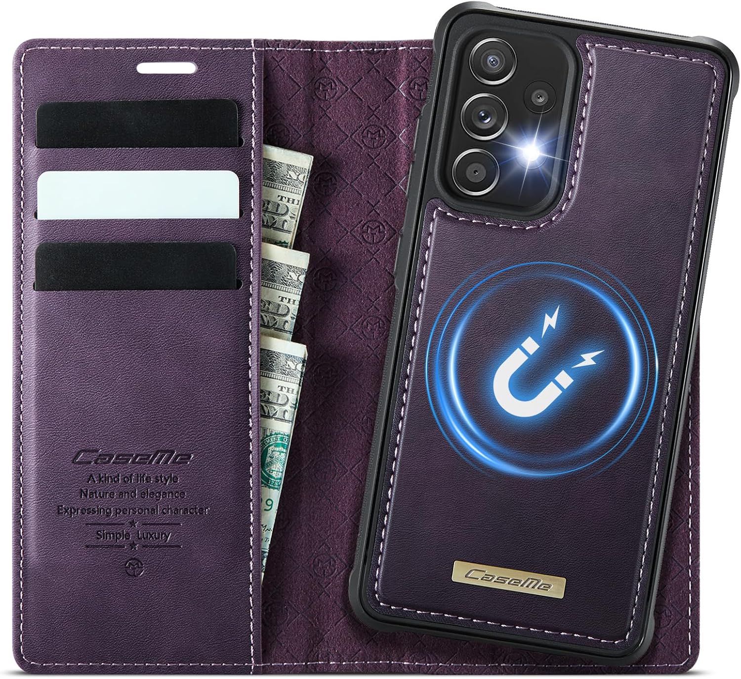 Compatible with Samsung Galaxy A53 Detachable Wallet Case Compatible with Magsafe, 2-in-1 PU Leather Flip RFID Blocking Card Holder Stand Shockproof Magnetic Cover for Galaxy A53 5G (Purple)