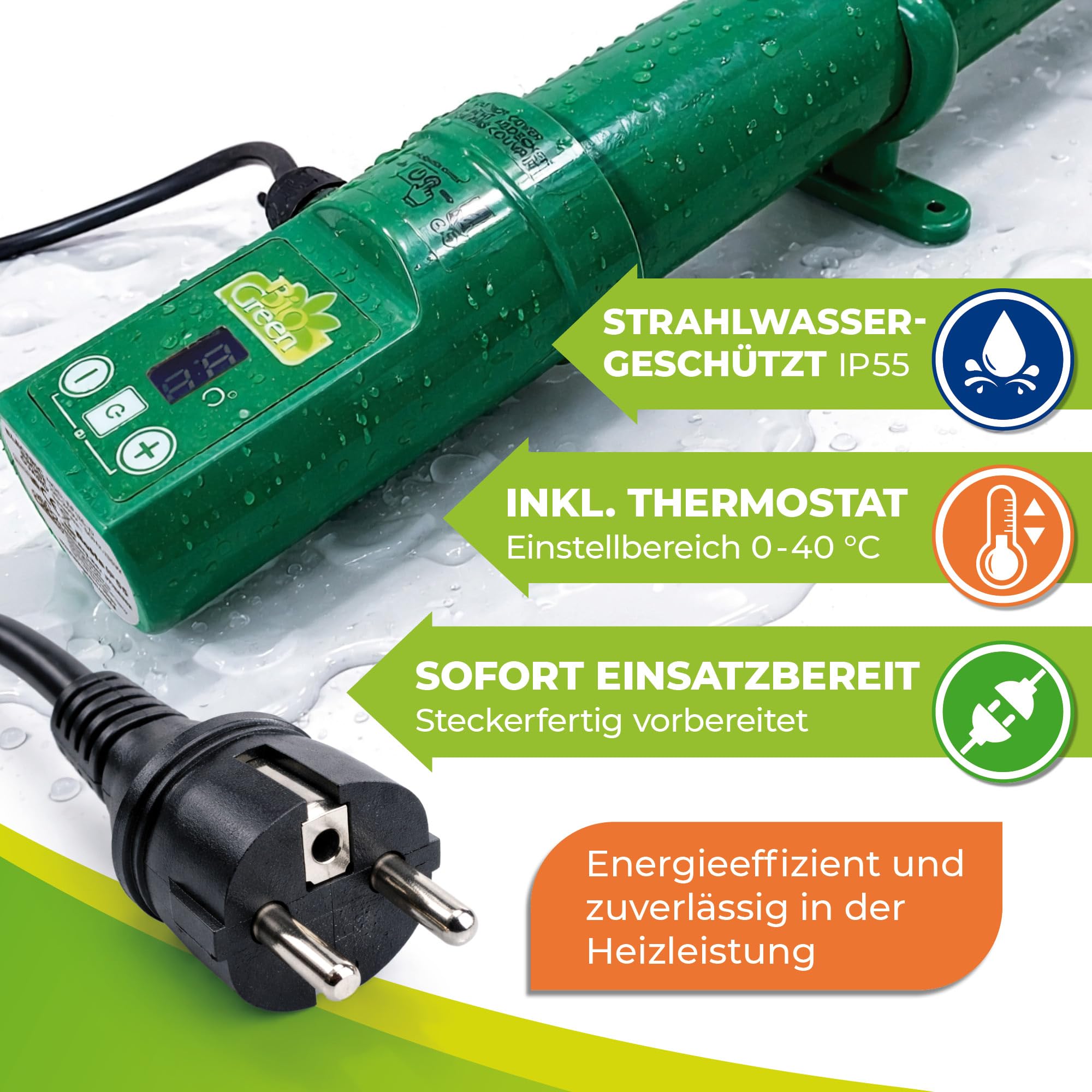 BioGreen elektrische Heizung für Gewächshäuser | Frostwächter inkl. Digitalthermostat | 135 W Gewächshausheizung mit Überhitzungsschutz | IP55