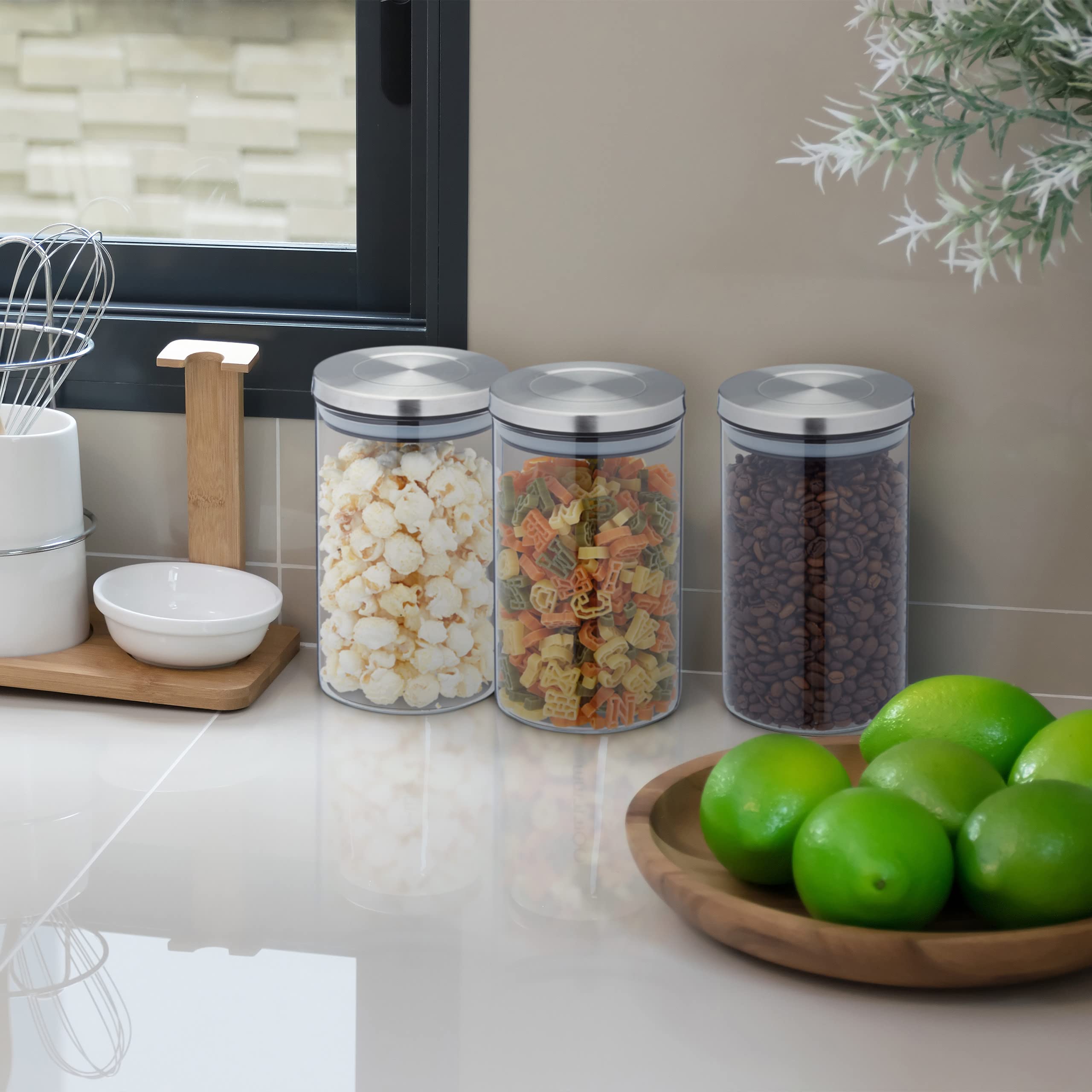 Relaxdays Vorratsglas 3er Set 1,6 Liter - Luftdichte Küchengläser Mit Edelstahl Deckel