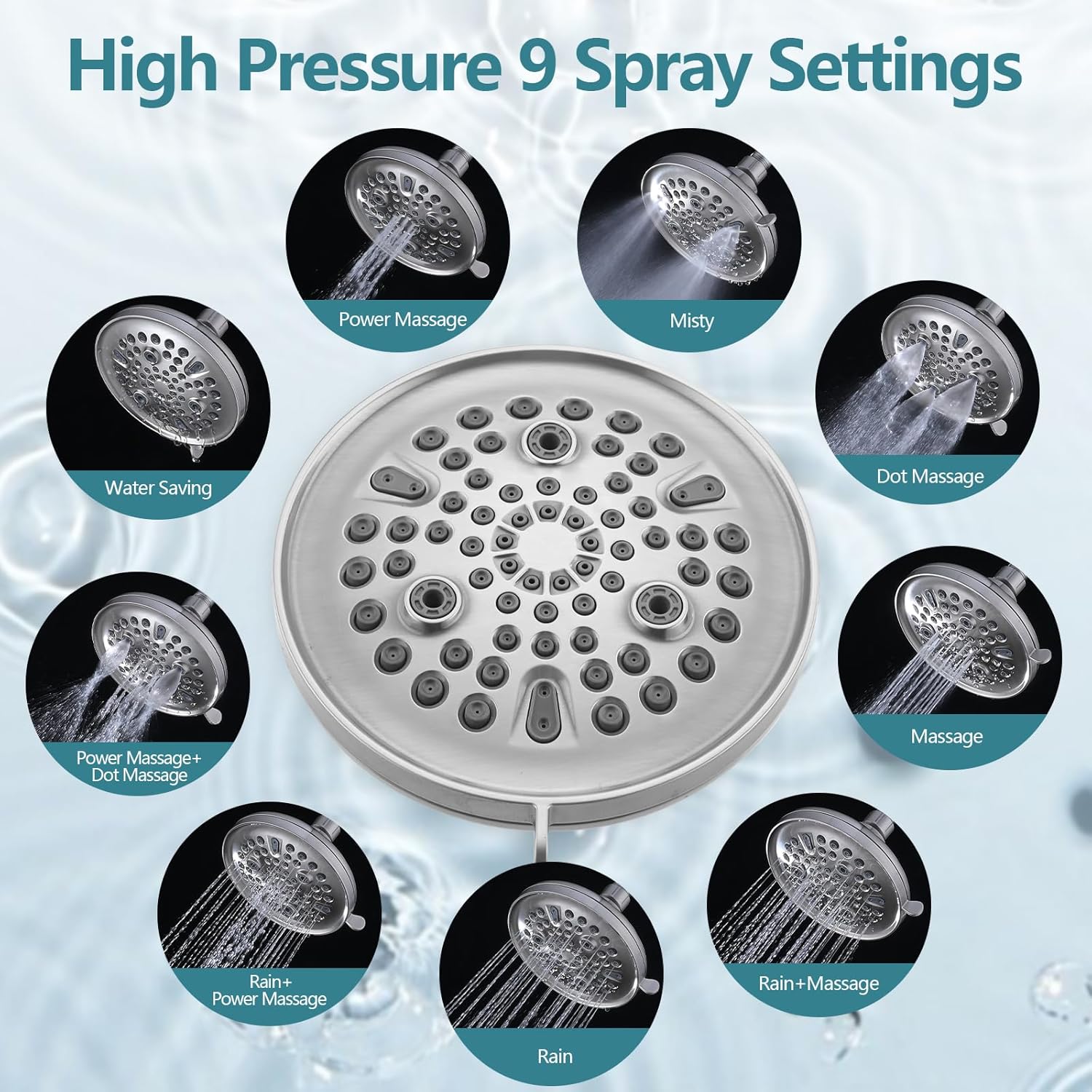 Replacement for Moen Shower Faucet Trim Kit, 9-Setting High Pressure Rain Showerhead, Shower Handle& Tub Spout, (Valve& Catridge Not Inclued), Brushed Nickel