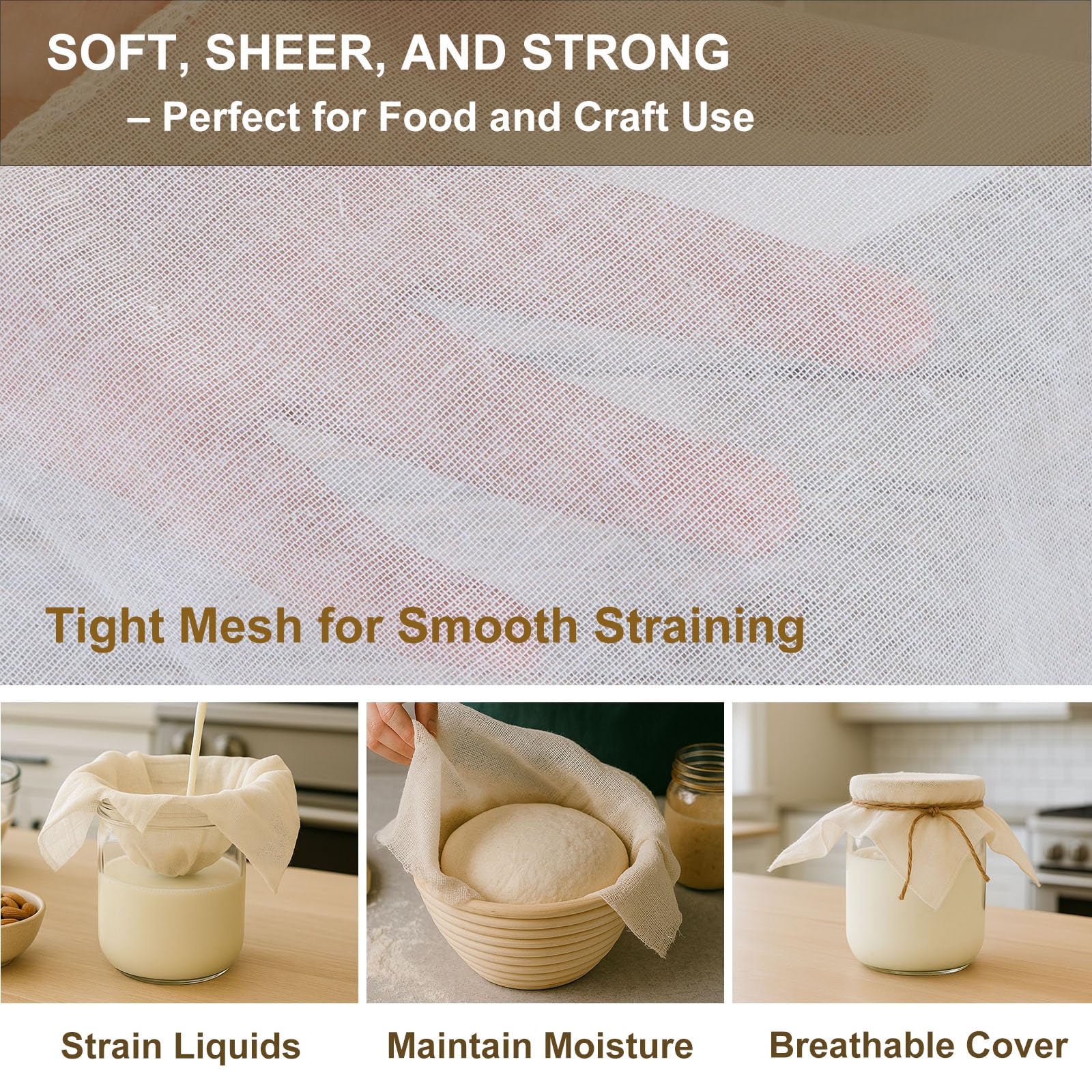 Cheesecloth 4-Pack 20x20 Inch – Organic Unbleached Cotton Grade 100, Reusable Hemmed Cloth for Cooking, Juicing, Cheese & Nut Milk Making