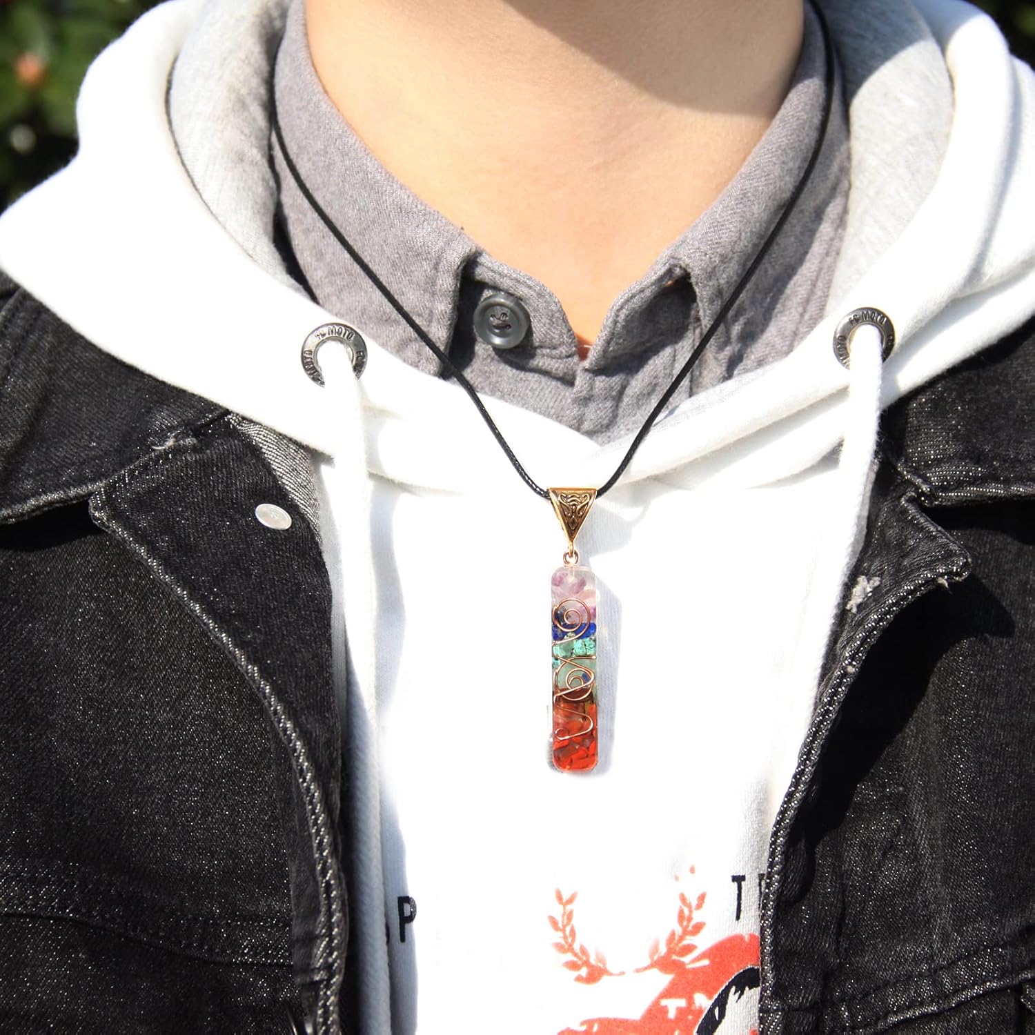 Orgone Chakra Pendant 7 Chakra Stones Necklace Orgonite Pendant with Adjustable Cord Crystals Necklace for Women Men - Image 7