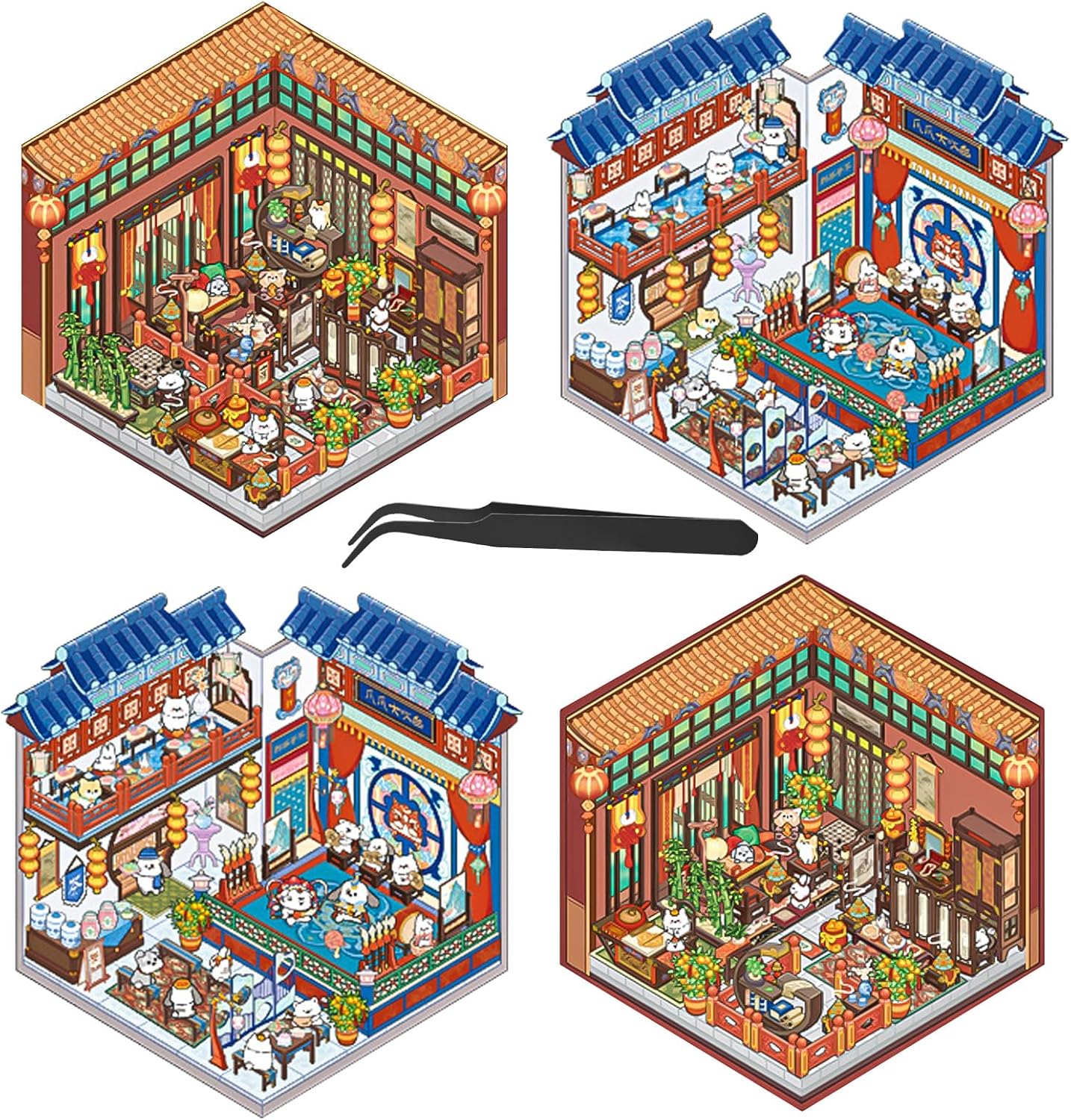 HOMICO 4 Sets Vintage 3D Stage Scene Stickers - Make Your Own House Miniature Scene - Retro DIY House Stickers