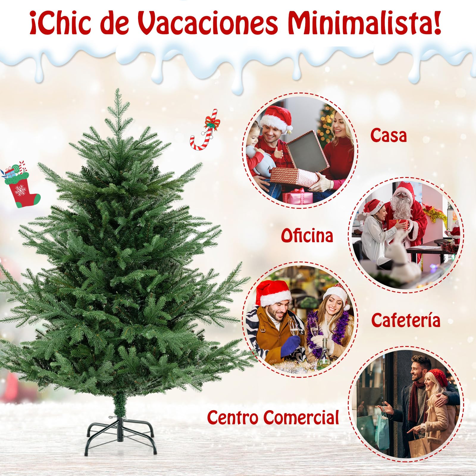 COSTWAY Árbol de Navidad Verde 135/180 cm, Arbol de Navidad con Luces Incorporadas, 160/240 Luces LED Blanco Cálido, 8 Modos, 442/778 Ramas de PE y PVC, Arvore de Natal Hogar Oficina Fiesta (135 cm)