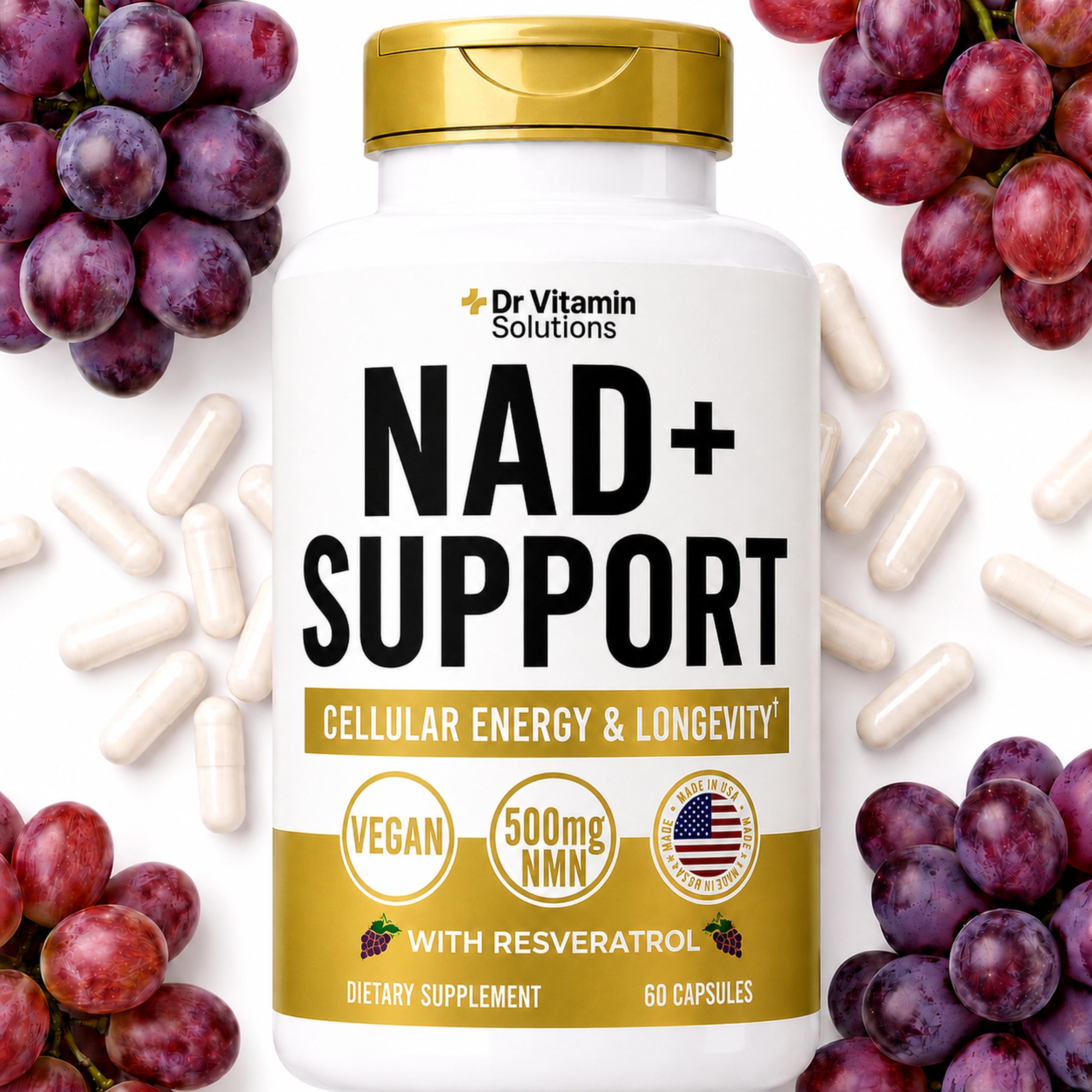 NMN NAD+ Supplement 500mg 4-in-1 with Resveratrol, Cellular Energy