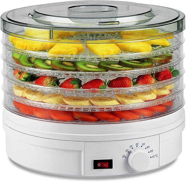 Food Dehydrator Machine, Electric Dehydrator for Jerky Food Dehydrator 350w with 5 Removable Trays, 35-70° Temperature Adjustable for Healthy & Natural Snacks