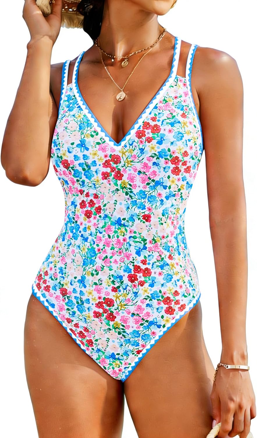 Jolefille Modest One Piece Swimsuits for Women Tummy Control Cute Bathing Suit Full Coverage Floral Swim Suit for Teens Girls