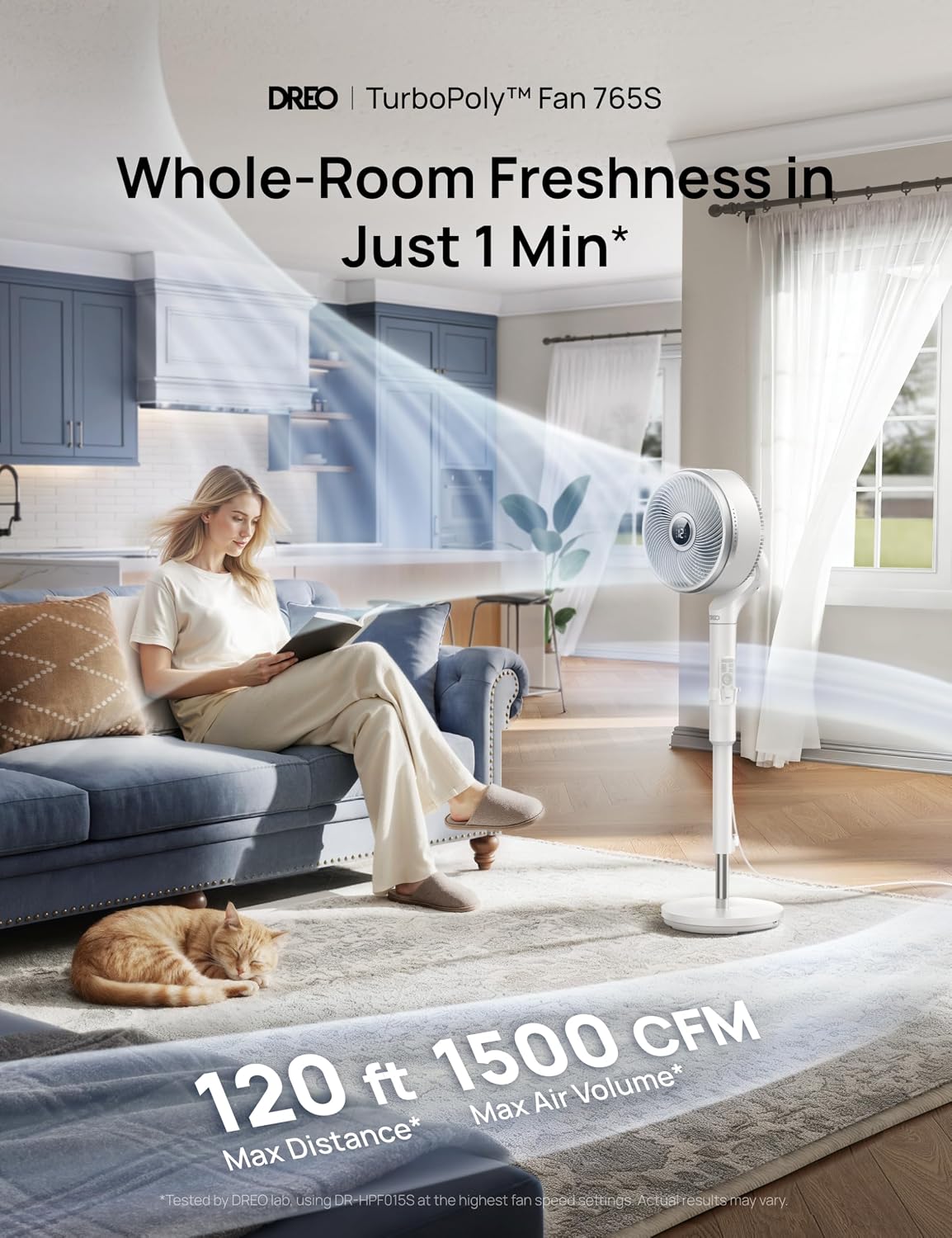 DREO Smart Fan for Bedroom, standing 150° +100° Omni-Directional Oscillating Fans, 120ft CirculAir Quiet Fan with DC Motor, 12 Speeds, 6 Modes, 20dB,Remote Control, 8H Timer thumbnail