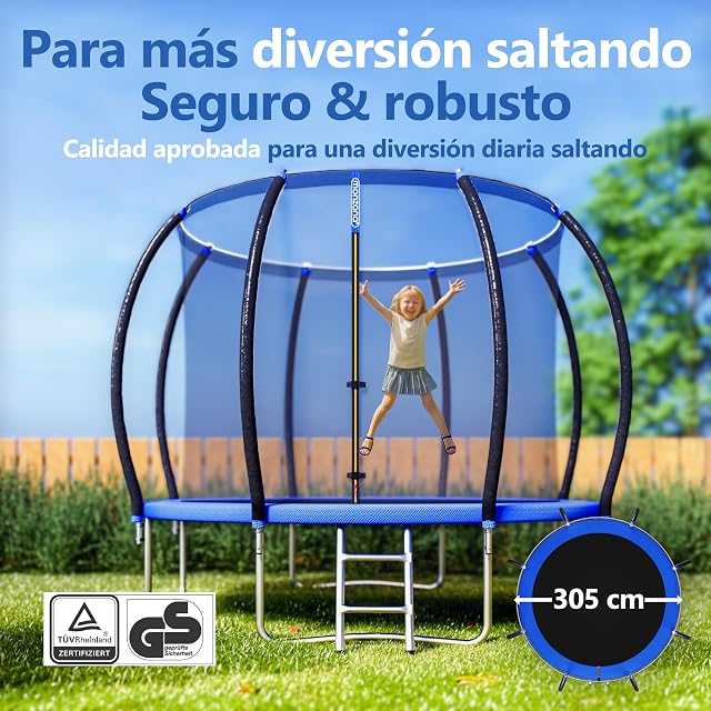 Foto 2 de 7 de MONZANA® Trampolín Ø 305cm, Cama Elástica, Red de Seguridad, Protectores Bordes, Escalera