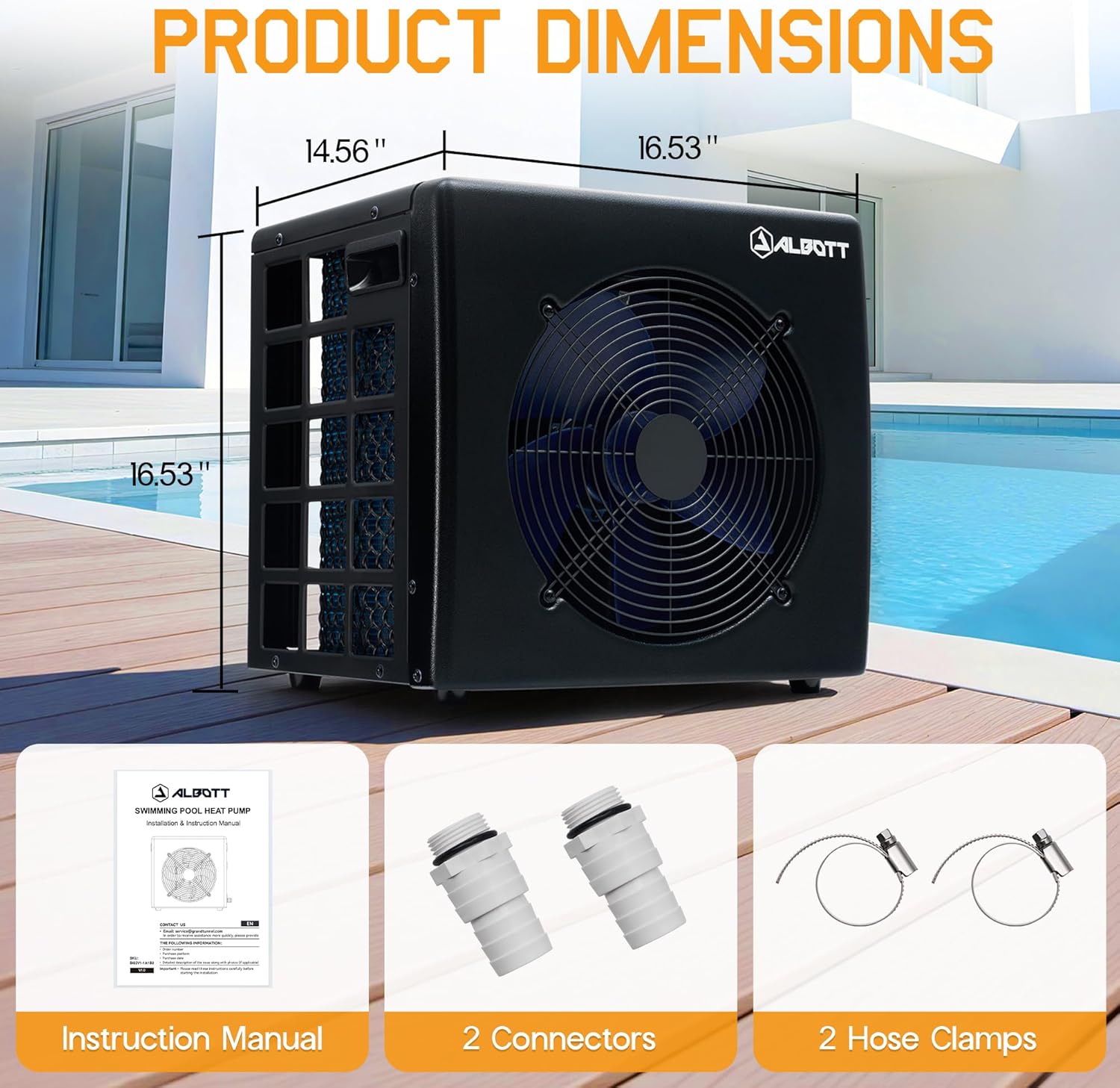 Albott 16,000 BTU Swimming Pool Heater Pump, Heating for Pools Up to 5000 Gallons, WiFi Control, Electric Pool Heater for Above Ground & Inground Pools, 110V-120V 60HZ, Black