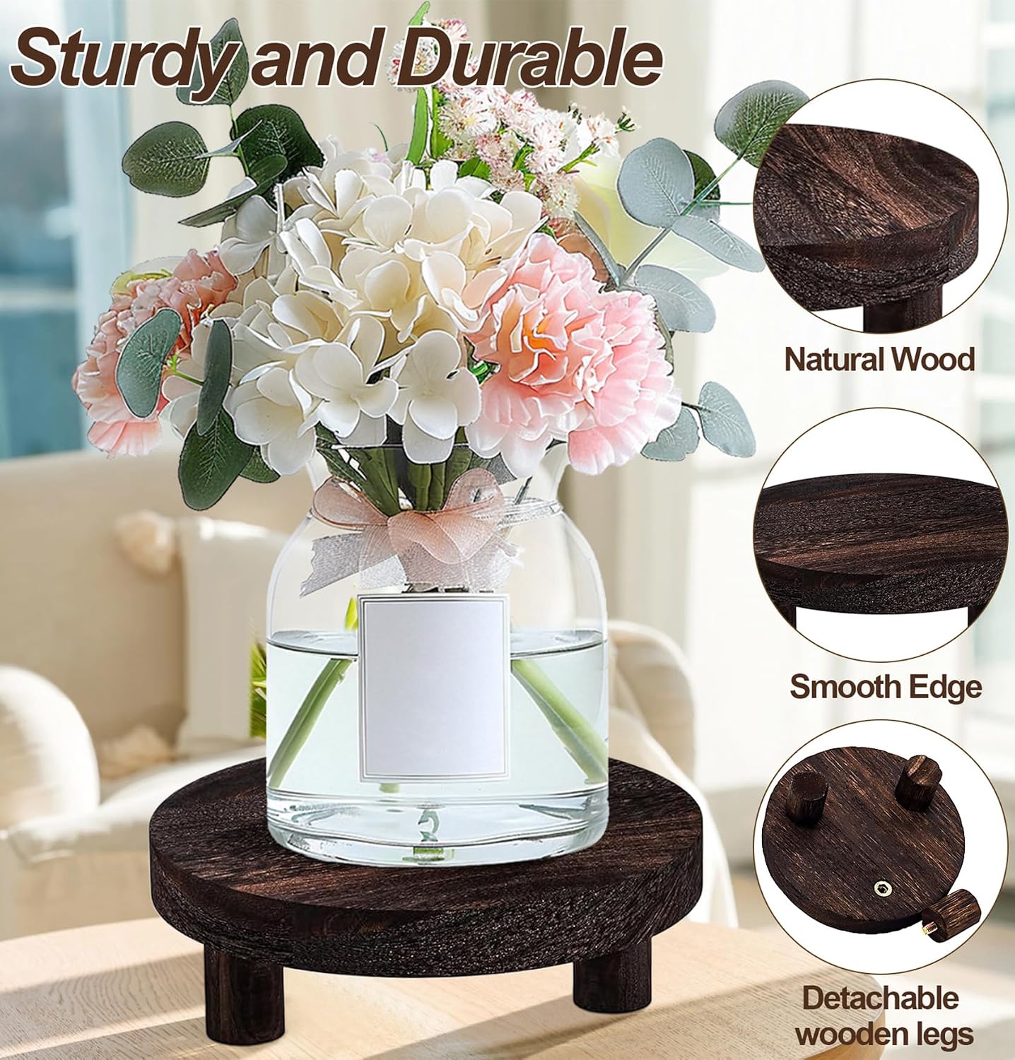 3 PCS Wooden Flower Plant Stand Indoor For Home Living Room Decor, Wood Plant Display Tray For Outdoor Planter Gardening Essentials, Wooden Food or Drinks Holders Tray Indoor.