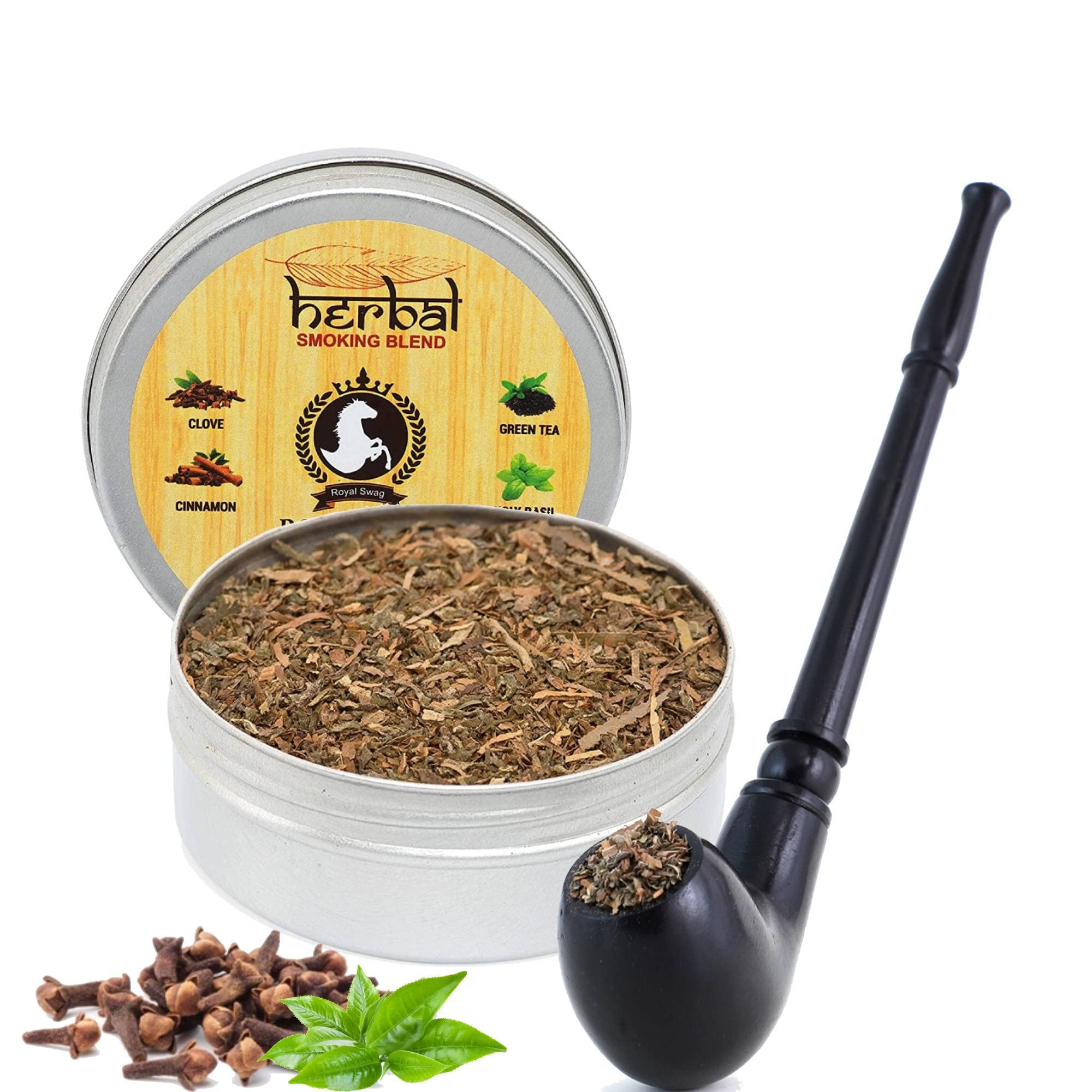 Royal Swag 100% Tobacco-Free & Nicotine-Free Smoking Mixture With 100% Natural & Ayurvedic Herbal Smoking Blend 1 Pack (1 oz/ 30g) With Royal Black Wooden Pipe|(Smoking Cessation)-image-46