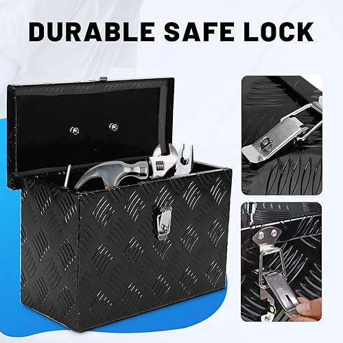 Miniatura 5 de Caja de herramientas para camión de 16 pulgadas, caja de almacenamiento de aluminio de 16 x 7.5 x 10 pulgadas con mango superior, caja de