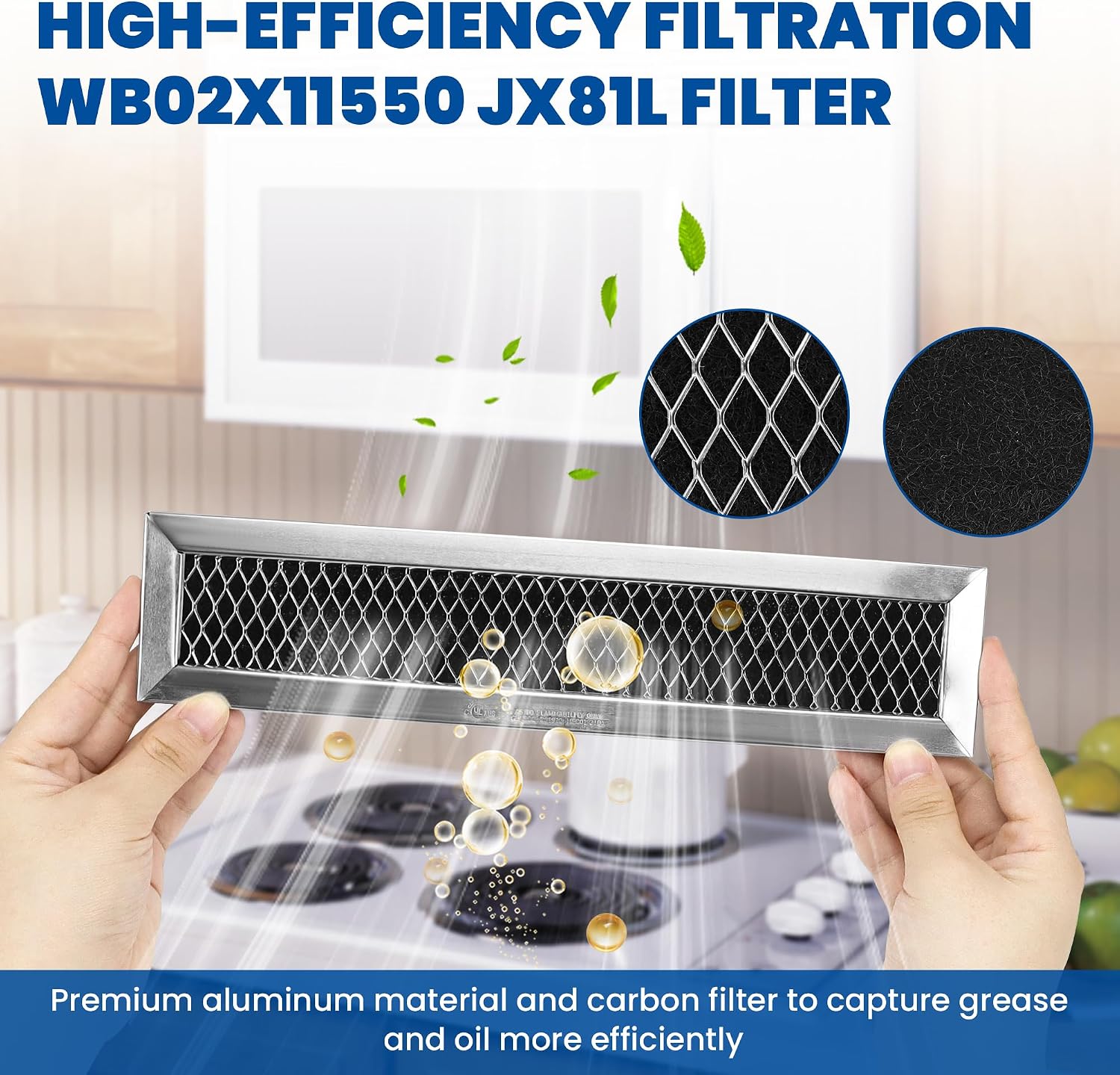 WB02X11550 JX81L 5304464577 Microwave Charcoal Filter Replacement Compatible with G-E Hot-point Frigi-daire L-G Microwaves, 2-1/4" x 10-3/8" x 3/8", 2 Packs