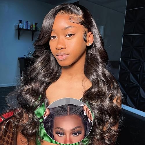 Miniatura 7 de ABBETEY Pelucas de cabello humano sin pegamento de 28 pulgadas para usar y llevar, precortadas, 13 x 6 HD, encaje frontal, pelucas para mujeres