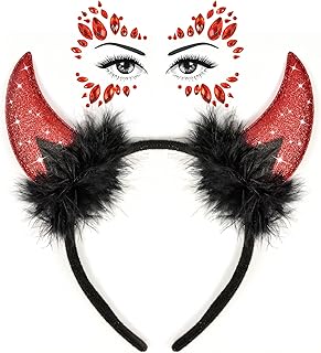 Devil Horns Headband with Face Jewels, Plastic or Foam, One Size, Halloween Costume Accessories for Women and Girls - Buy now