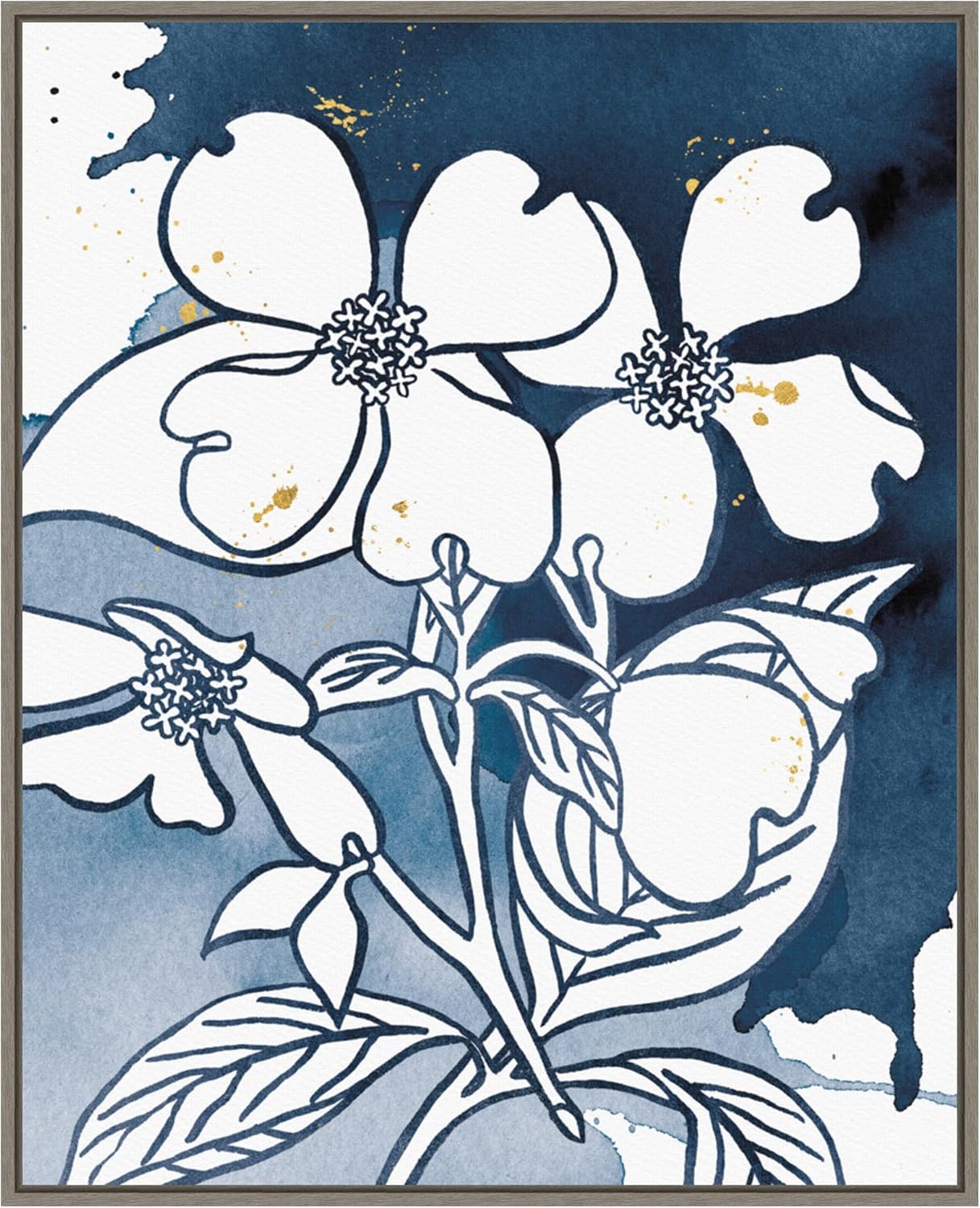 Amanti Art Framed Canvas Wall Art 20x16 Indigo Blooms III by Wild Apple Portfolio, Framed Wall Art Canvas, Flowers Artwork, Modern Contemporary Decor, Small Poster Painting for Living Room, Bedroom