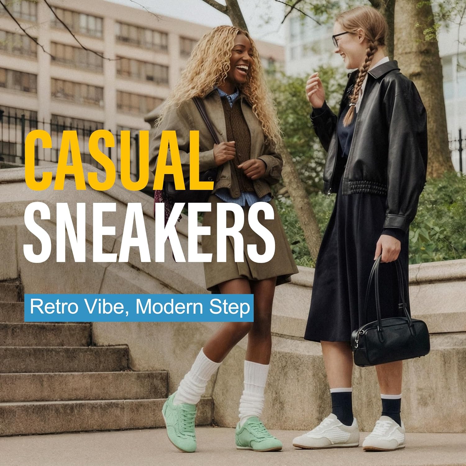 Vepose Women's Fashion Sneakers, Dressy Casual Square Toe Lace Detail Retro Tennis Shoes, Comfortable Walking 8205 Trainers