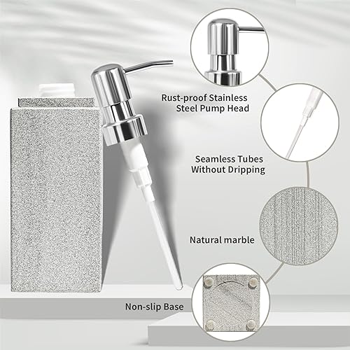 Miniatura 4 de Dispensador de jabón de mármol para baño, dispensador de jabón de mármol natural y loción, dispensador de jabón para cocina, baño, encimera,