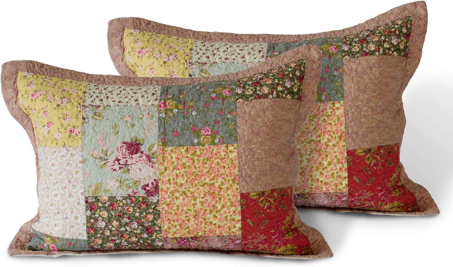 KASENTEX 100 Cotton Pillow Shams Floral Patchwork Design
