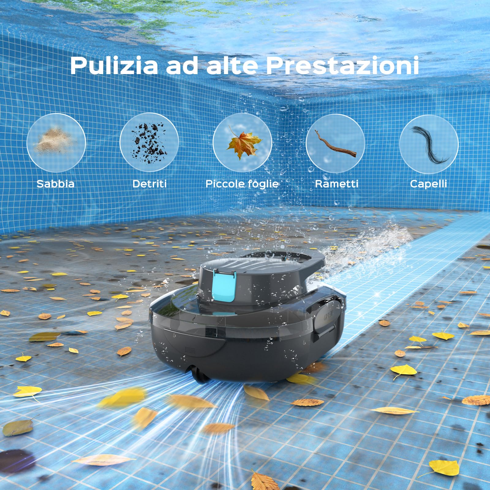 (2026 Upgrade) S1PRO Robot per Piscina Senza Fili, Automatica 120 Min Aspiratore Piscina Fuori Terra, Doppio Motore, Ricarica 2,5 Ore, per Piscine Fino a 100 m², Grigio Trasparente